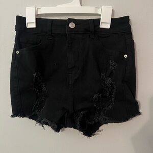 SHEIN Black Distressed Jean Shorts with Frayed Hem